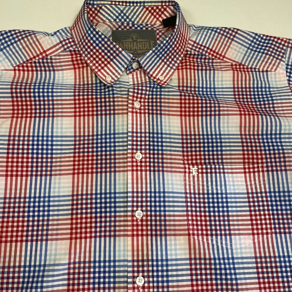 Panhandle Shirt Men XXL 2XL Royal Blue Red Plaid USA Short Sleeve Western Button